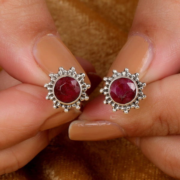 Ruby Earrings, 925 Silver Earrings, Women Stud Earrings, Dainty Earrings, Gemstone Stud Earrings, Boho Earrings, Gift for Her, Ruby Studs