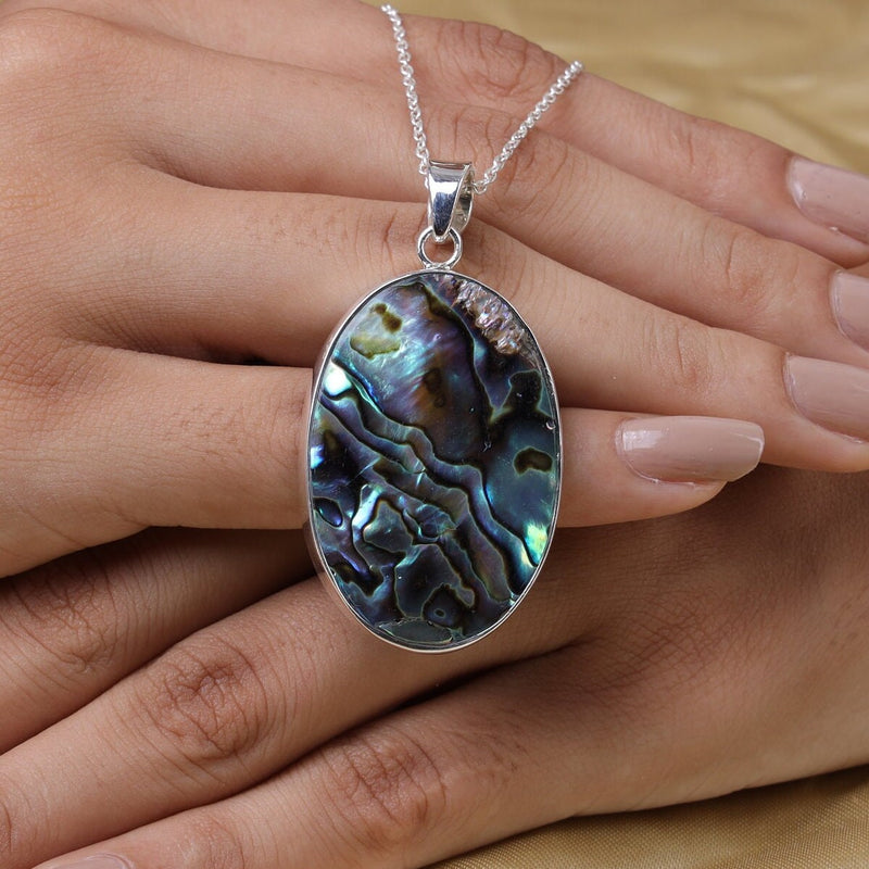 Abalone Shell Pendant, 925 Sterling Silver Necklace, Natural Gemstone Pendant, Gemstone Necklace, Handmade Pendant, Crystal Jewelry