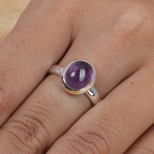 Amethyst Ring, 925 Sterling Silver Ring, Oval Ring, Gemstone Ring, February Birthstone Ring, Boho Ring, Stacking Ring, Natural Amethyst Ring