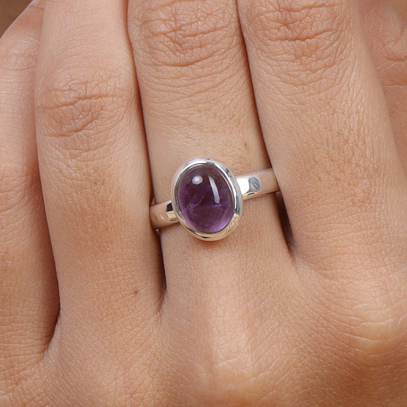Amethyst Ring, 925 Sterling Silver Ring, Oval Ring, Gemstone Ring, February Birthstone Ring, Boho Ring, Stacking Ring, Natural Amethyst Ring