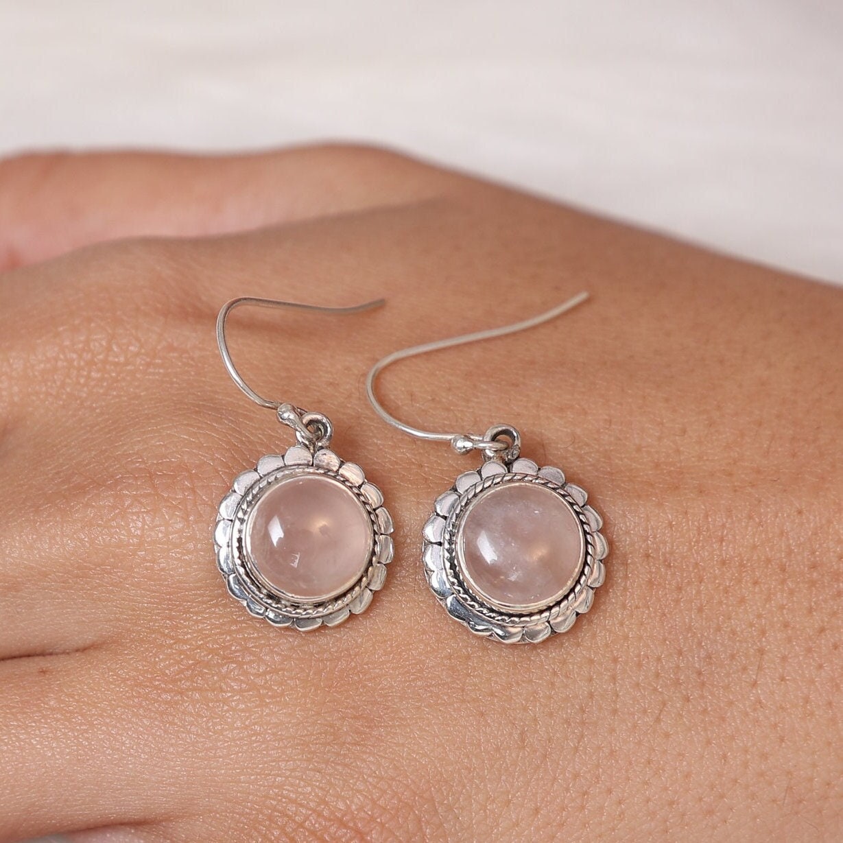 Rose Quartz Earrings, 925 Sterling Silver Earrings, January Birthstone Earrings, Dangle Gemstone Earrings, Handmade Jewelry Earrings