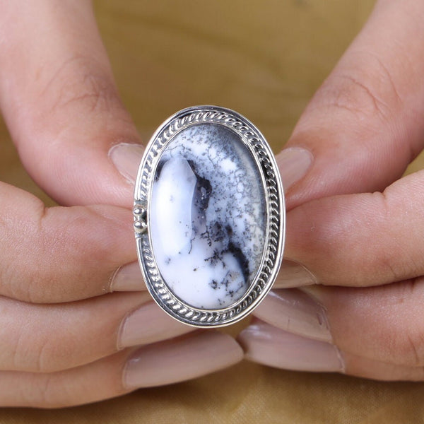 Dendrite Agate Opal Ring, 925 Sterling Silver Ring, Statement Ring, Oval Shaped Ring, Boho Ring, Healing Stone Ring, Crystal Opal Jewellery