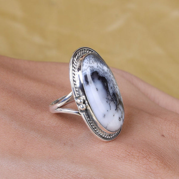Dendrite Agate Opal Ring, 925 Sterling Silver Ring, Statement Ring, Oval Shaped Ring, Boho Ring, Healing Stone Ring, Crystal Opal Jewellery