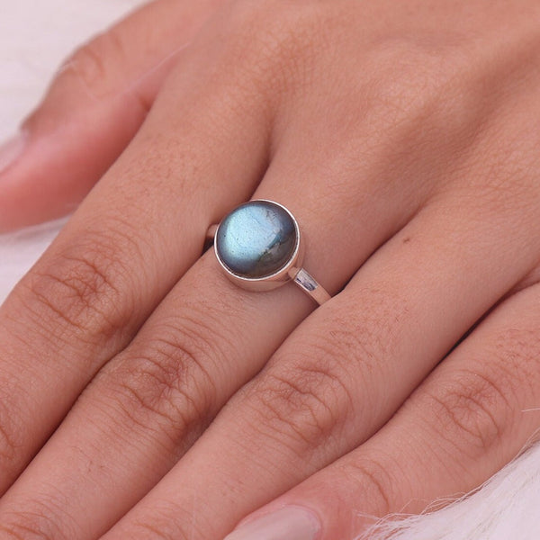 Labradorite Ring, 925 Sterling Silver Ring, Healing Crystal Ring, Cabochon Jewellery, Handmade Ring, Blue Fire Stone Ring, Wedding Gift