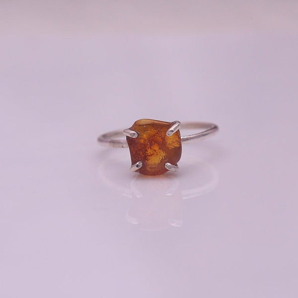 Raw Amber Ring, 925 Solid Sterling Silver Ring, Rough Crystal Ring, November Birthstone Ring, Handmade Jewellery, Anniversary Gift For Wife
