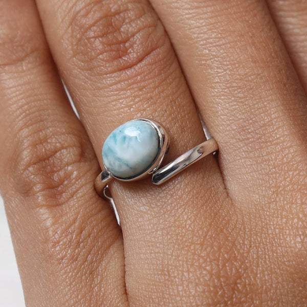 Larimar Ring, 925 Sterling Silver Ring, Oval Gemstone Ring, Adjustable Ring, Handmade Jewelry Ring, Women Silver Ring, Birthday Gift for Her