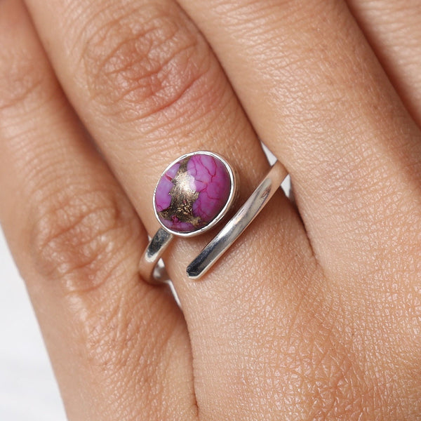 Purple Copper Turquoise Ring, 925 Sterling Silver Ring, December Birthstone Ring, Gemstone Silver Ring, Adjustable Ring, Handmade Jewelry