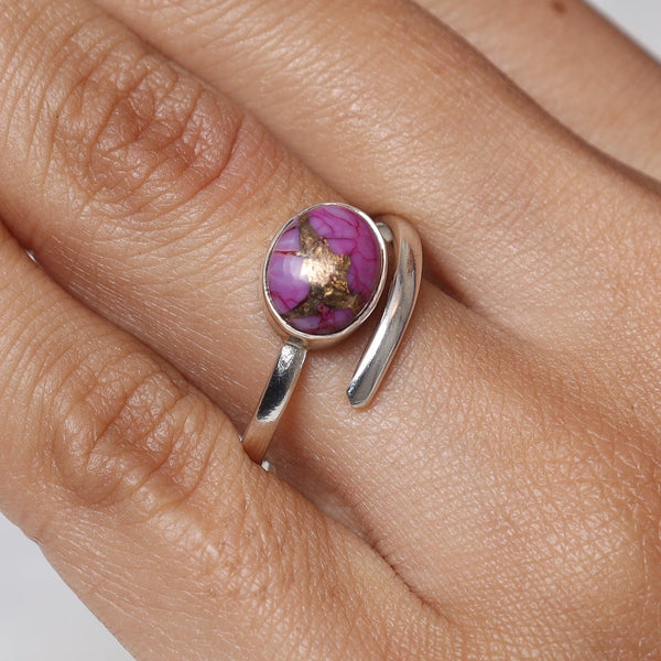 Purple Copper Turquoise Ring, 925 Sterling Silver Ring, December Birthstone Ring, Gemstone Silver Ring, Adjustable Ring, Handmade Jewelry