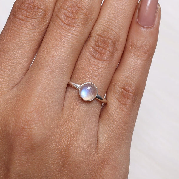 Rainbow Moonstone Ring, 925 Solid Sterling Sliver Ring, Boho Handmade Ring, Dainty Ring, Crystal Jewelry, Solitaire Ring, Gift For Her