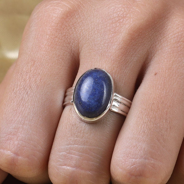 Natural Lapis Lazuli Ring, 925 Sterling Silver Ring, Oval Ring, Blue Gemstone Ring, Handmade Ring, Boho Ring, Statement Ring, Women Ring