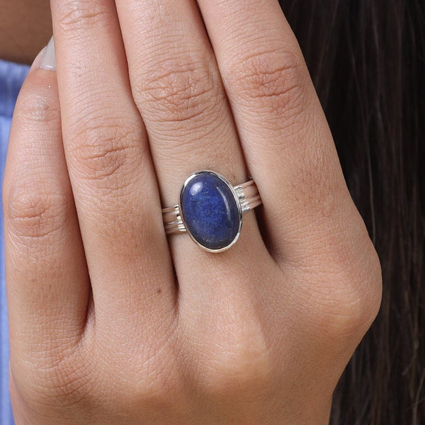 Natural Lapis Lazuli Ring, 925 Sterling Silver Ring, Oval Ring, Blue Gemstone Ring, Handmade Ring, Boho Ring, Statement Ring, Women Ring
