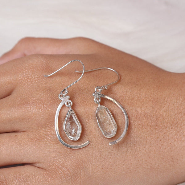 Raw Herkimer Diamond Earrings, 925 Sterling Silver Earrings, Rough Gemstone Earrings, Drop Silver Earrings, Earrings for Women, Gift Jewelry