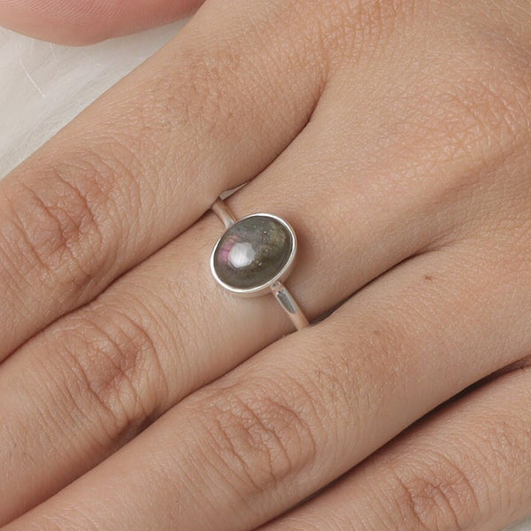 Purple Labradorite Ring, 925 Sterling Silver Ring, Natural Gemstone Ring, Summer Jewelry, Women Silver Ring, Solitaire Ring, Gift for Her