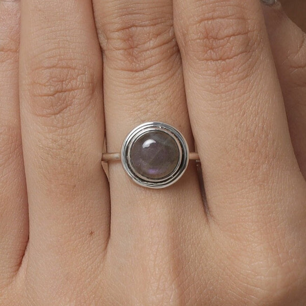 Purple Labradorite Ring, 925 Solid Sterling Silver Ring, Round Gemstone Ring, Eternity Ring, Handmade Silver Jewelry, Wedding Gift for Her