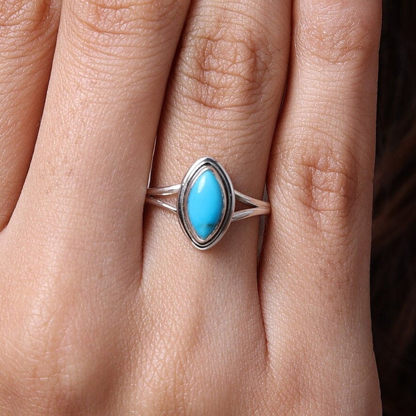 Arizona Turquoise Ring, 925 Sterling Silver Ring, Marquise Shaped Ring, December Birthstone Jewelry, Gemstone Ring, Birthday Gift for Sister