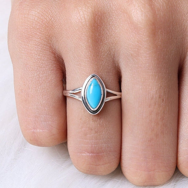 Arizona Turquoise Ring, 925 Sterling Silver Ring, Marquise Shaped Ring, December Birthstone Jewelry, Gemstone Ring, Birthday Gift for Sister