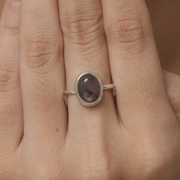 Natural Purple Labradorite Ring, 925 Solid Sterling Silver Ring, Purple Fire Gemstone Ring, Simple Band Ring, Boho Ring, Cabochon Jewelry