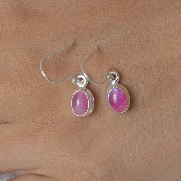 Pink Moonstone Earrings, 925 Sterling Silver Earrings, Pink Gemstone Earrings, Dangle Drop Earrings, Boho Handmade Jewelry, Gift for Her