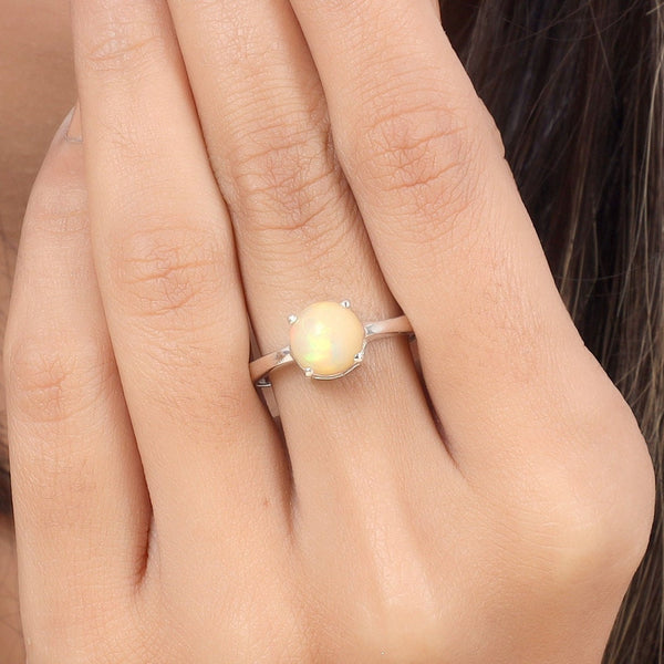 Ethiopian Opal Ring, 925 Sterling Silver Ring, Round Gemstone Ring, October Birthstone Ring, Solitaire Ring, Opal Jewelry, Handmade Ring