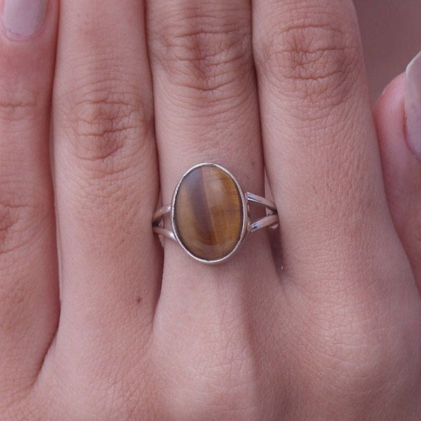 Tiger Eye Ring, 925 Sterling Silver Ring, Oval Shape Ring, Gemstone Ring, Cabochon Jewelry, Handmade Ring,  All Ring Size Available