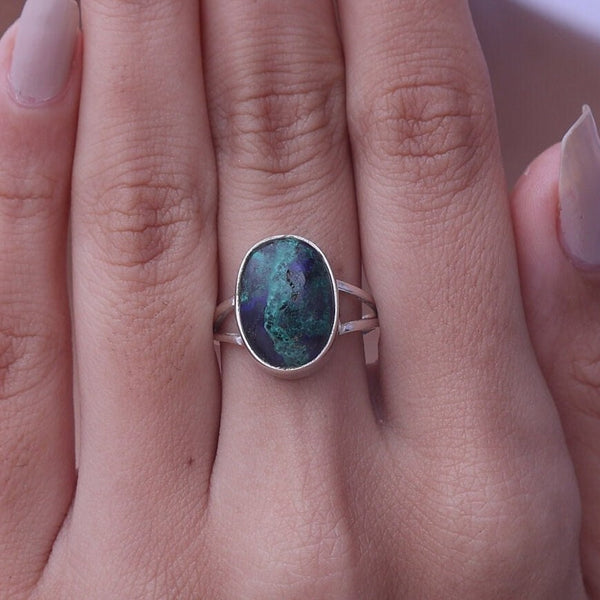 Azurite Malachite Ring, 925 Sterling Silver Ring, Gemstone Ring, Handmade Ring, Hippie Jewelry, Women Ring, Birthday Gift