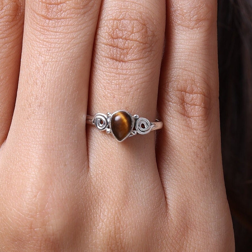 Tiger Eye Ring, 925 Sterling Silver Ring, Pear Gemstone Ring, Women Silver Ring, Handmade Jewelry Ring, Minimalist Jewelry, Gift for Her