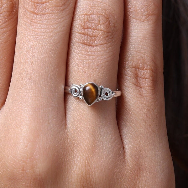 Tiger Eye Ring, 925 Sterling Silver Ring, Pear Gemstone Ring, Women Silver Ring, Handmade Jewelry Ring, Minimalist Jewelry, Gift for Her