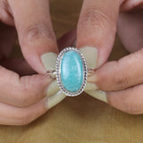 Amazonite Ring, 925 Sterling Silver Ring, Oval Shaped Ring, Gemstone Ring, Statement Ring, Handmade Jewelry, Bohemian Ring, Crystal Ring