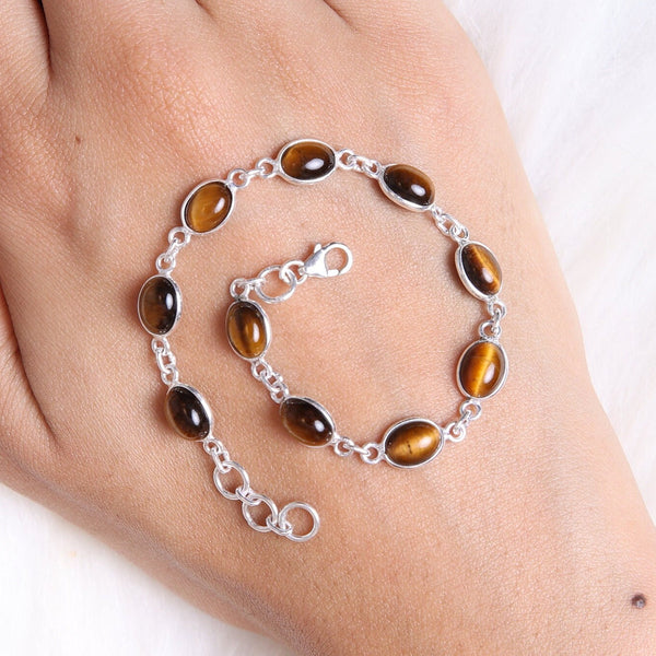 Tiger Eye Bracelet, 925 Solid Sterling Silver Bracelet, Gemstone Bracelet, Women Silver Bracelet, Handmade Jewelry, Birthday Gift for Sister
