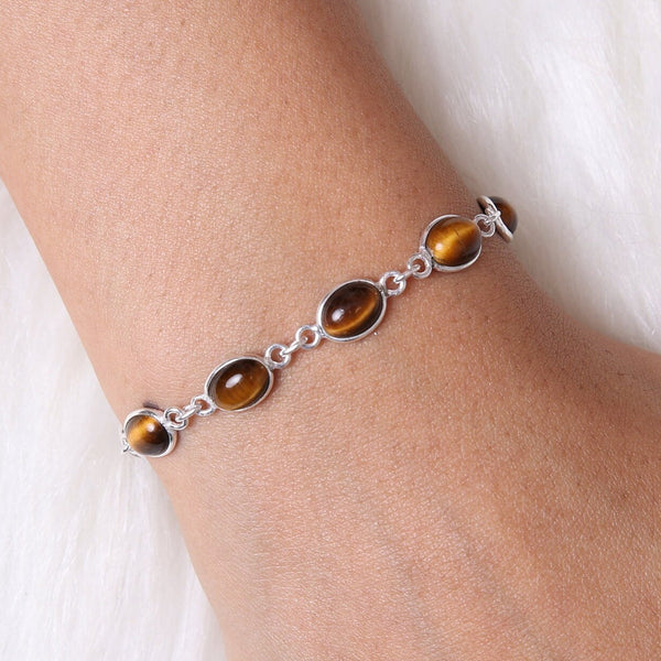 Tiger Eye Bracelet, 925 Solid Sterling Silver Bracelet, Gemstone Bracelet, Women Silver Bracelet, Handmade Jewelry, Birthday Gift for Sister