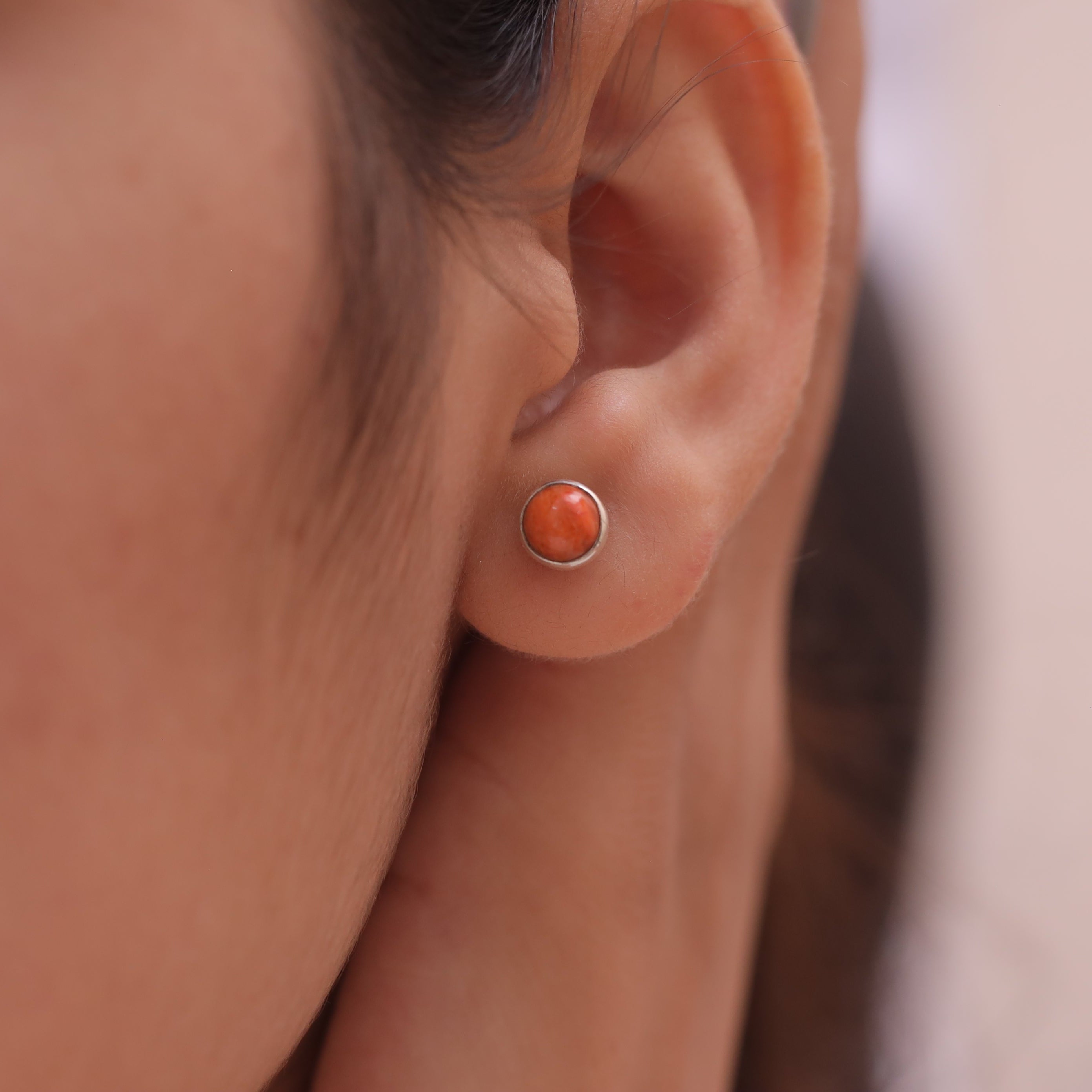 Sponge Coral Sterling Silver Stud Earrings