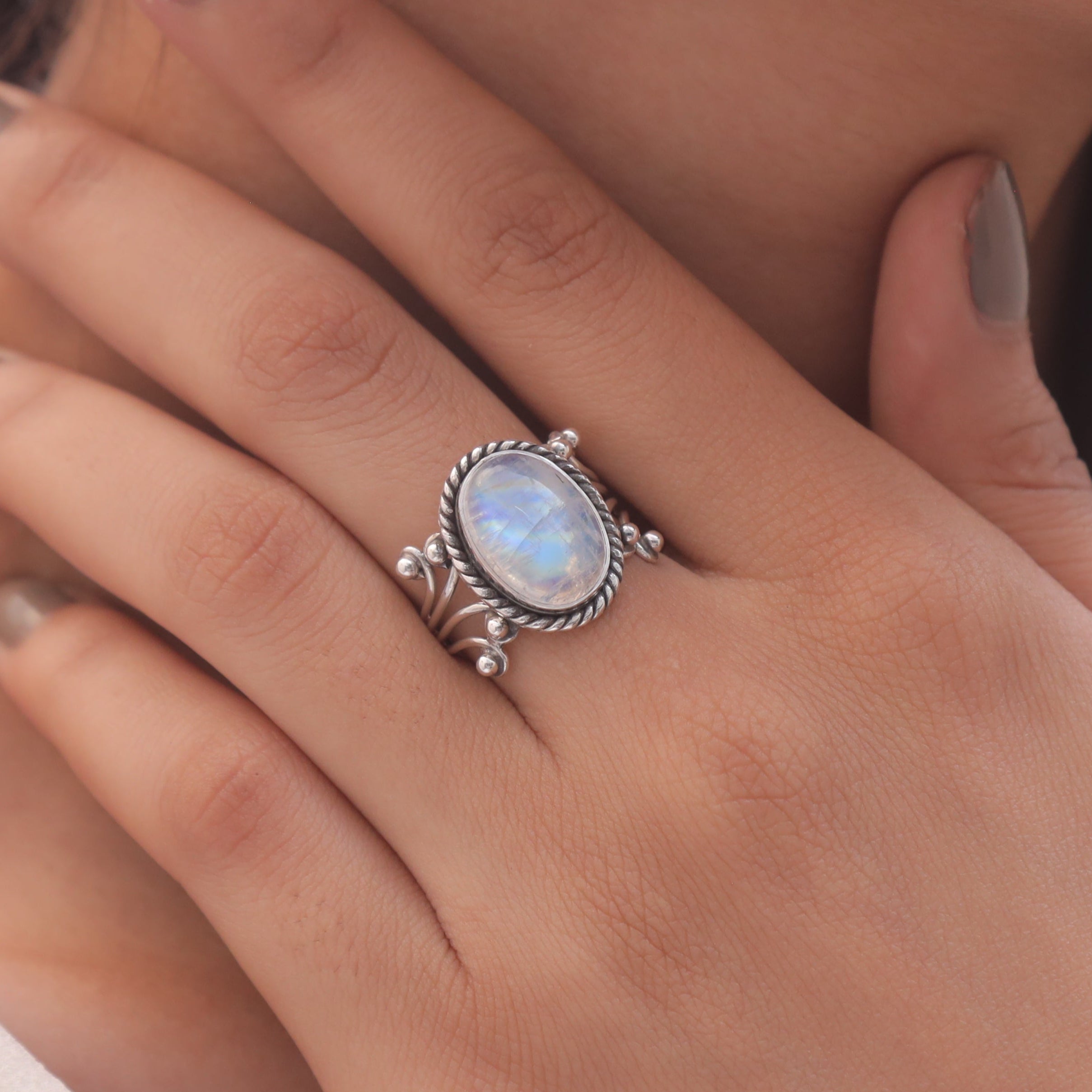 Rainbow Moonstone Sterling Silver Ring