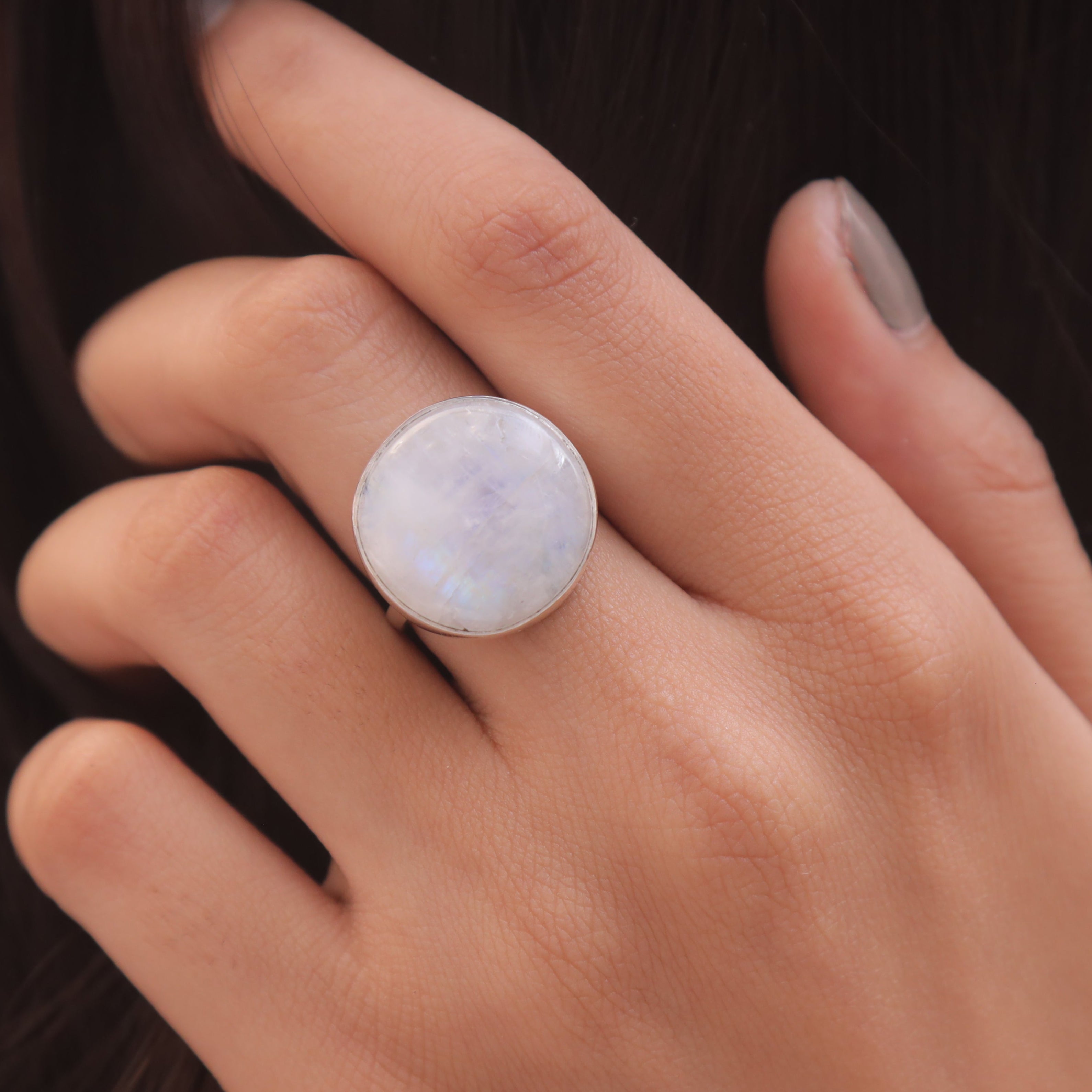 Rainbow Moonstone Sterling Silver Ring