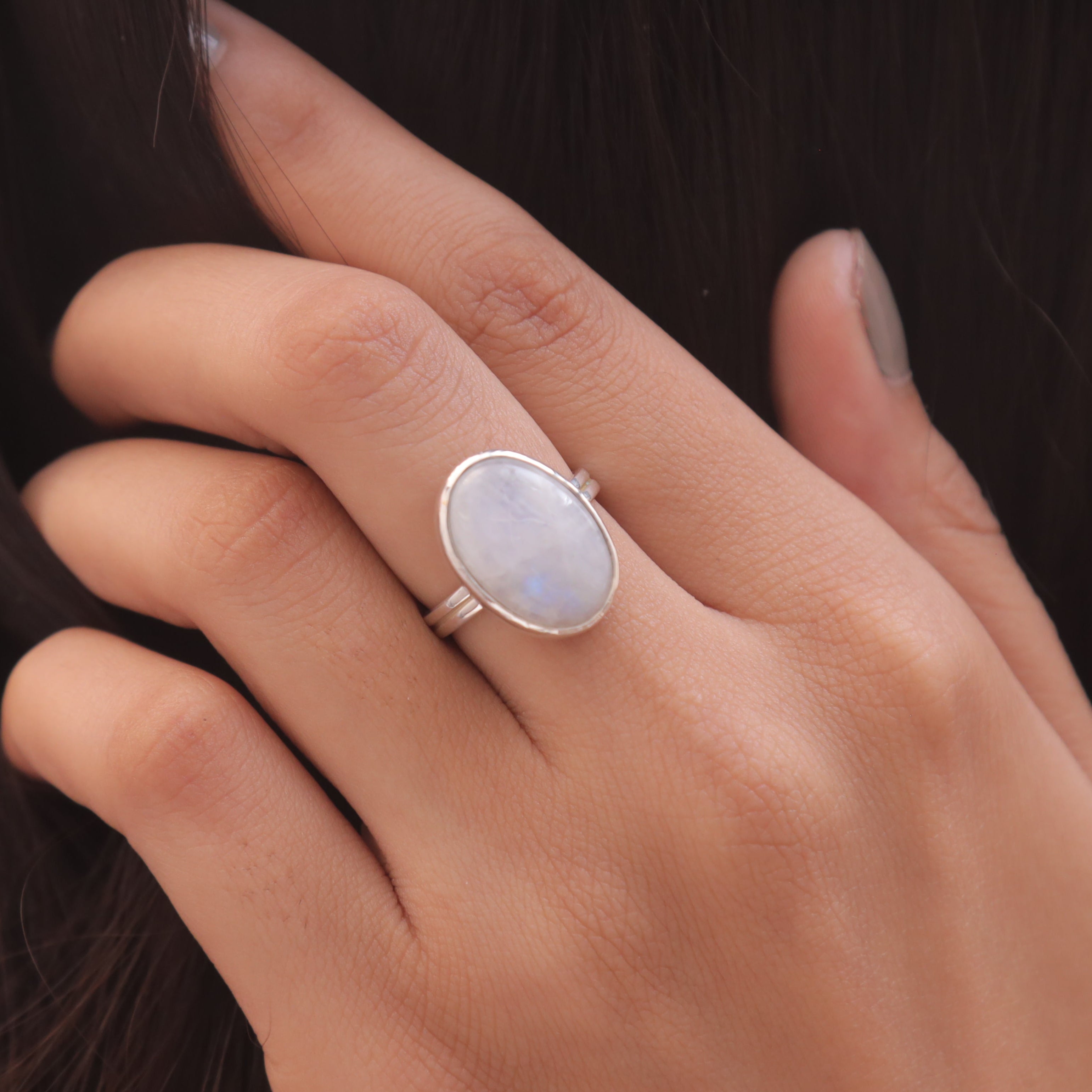 Rainbow Moonstone Sterling Silver Ring