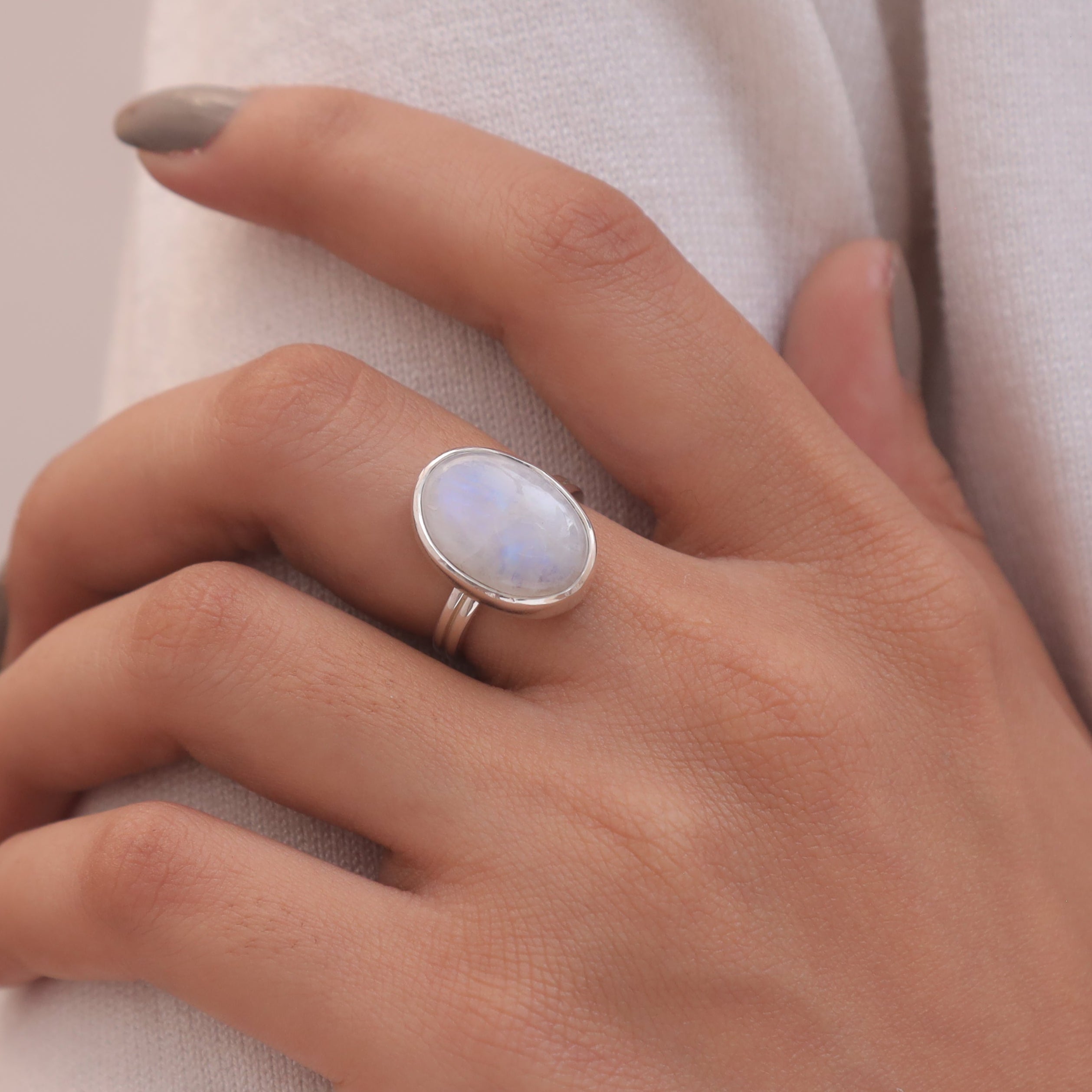 Rainbow Moonstone Sterling Silver Ring