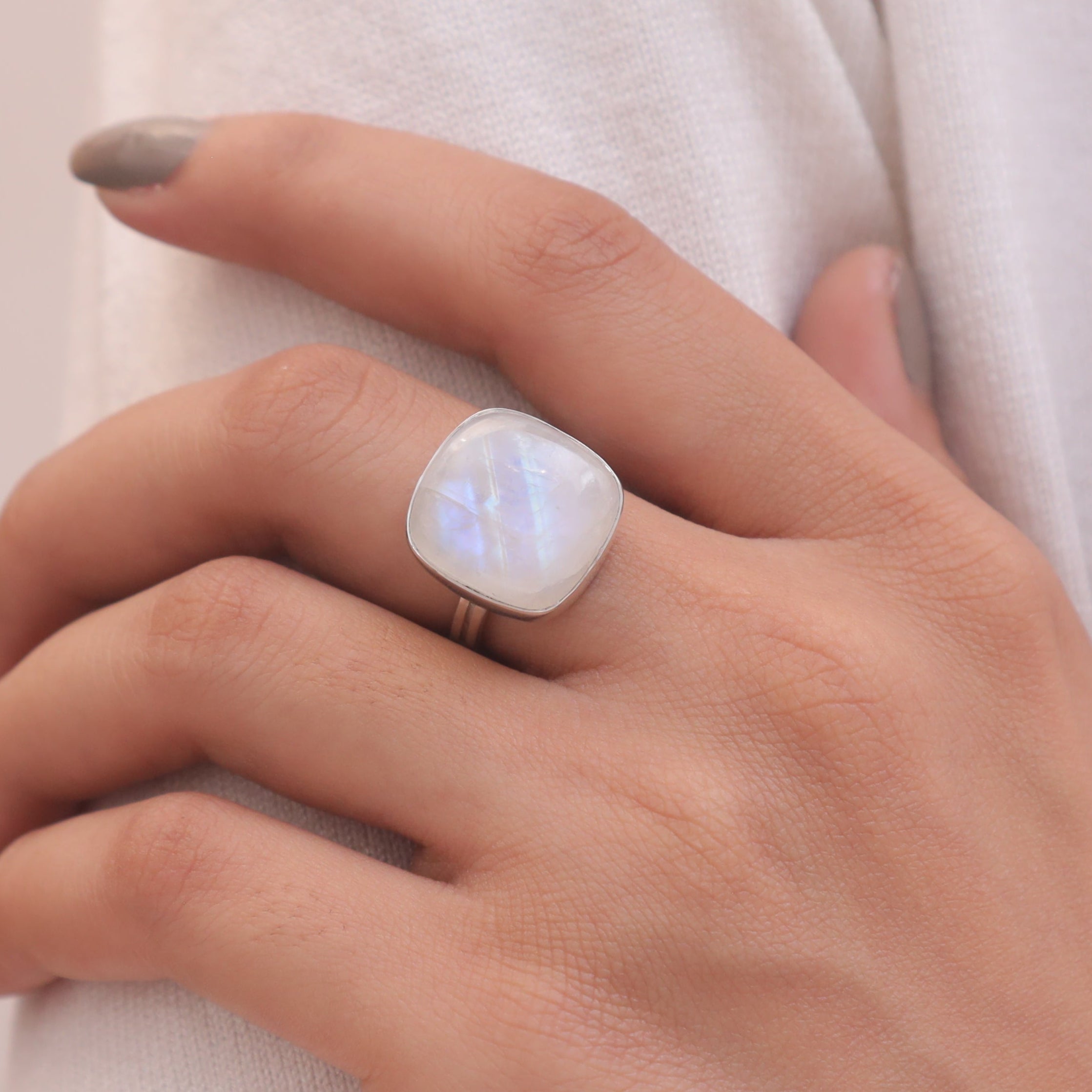 Rainbow Moonstone Sterling Silver Ring