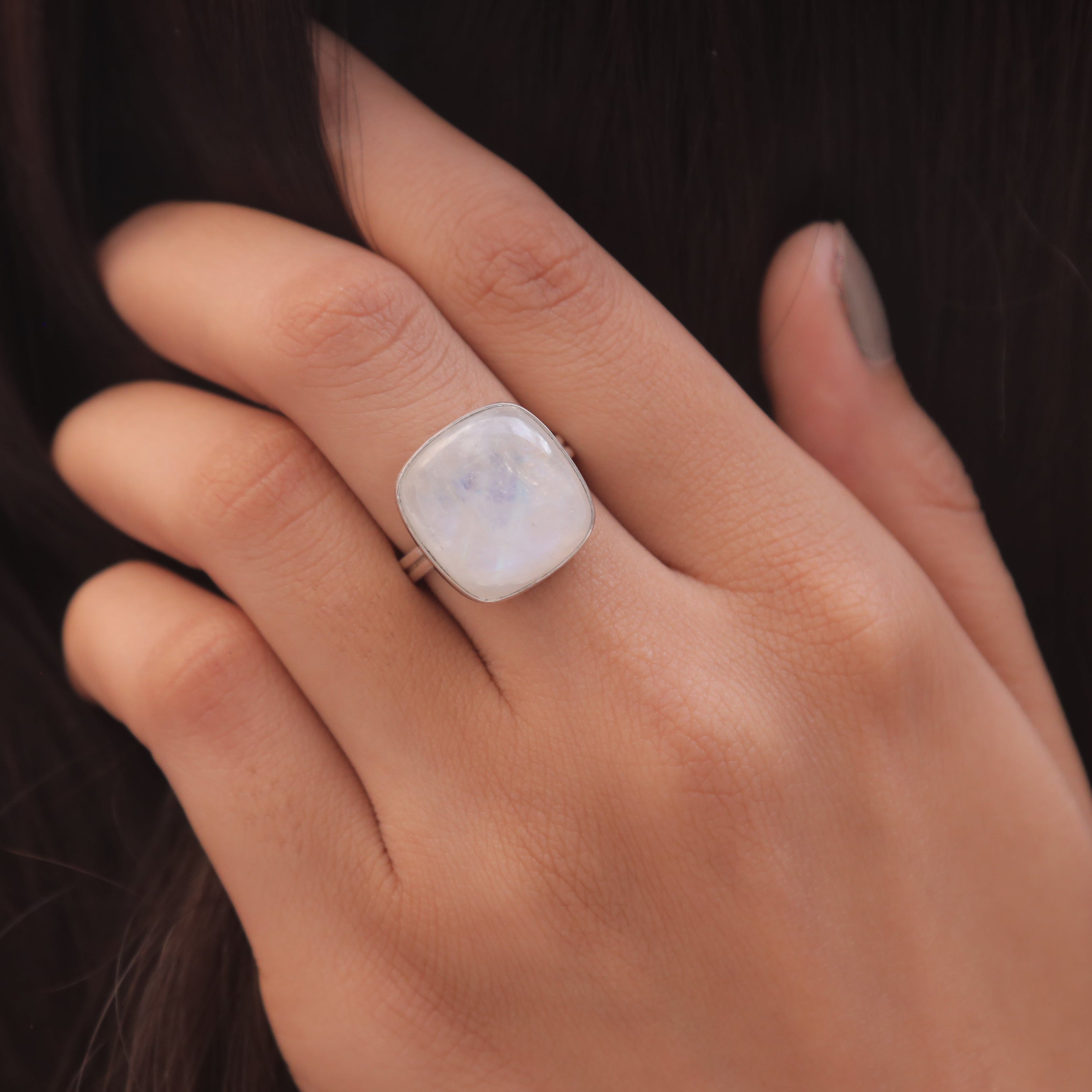 Rainbow Moonstone Sterling Silver Ring