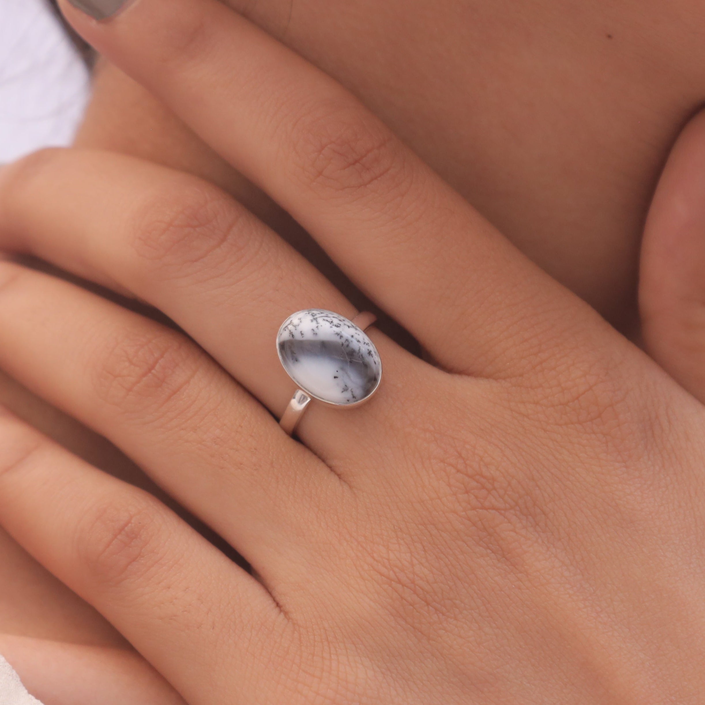 Dendrite Opal Sterling Silver Ring