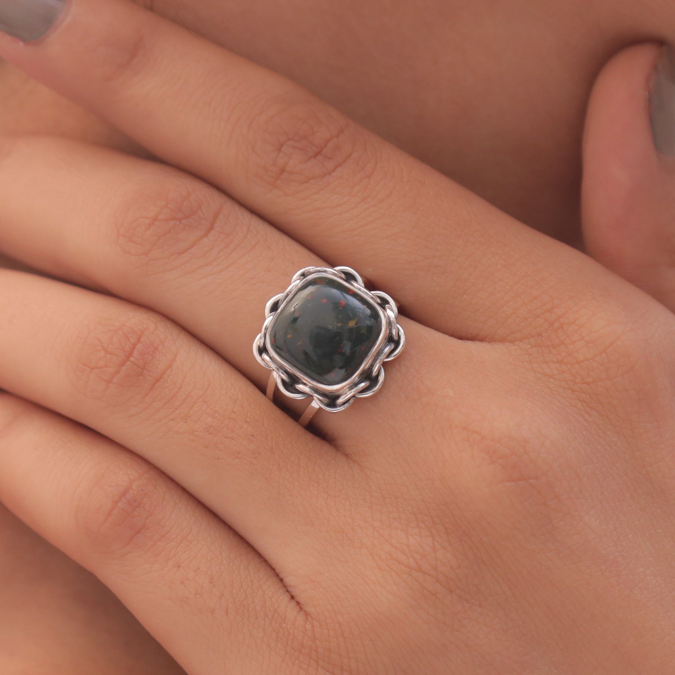 Bloodstone Sterling Silver Ring