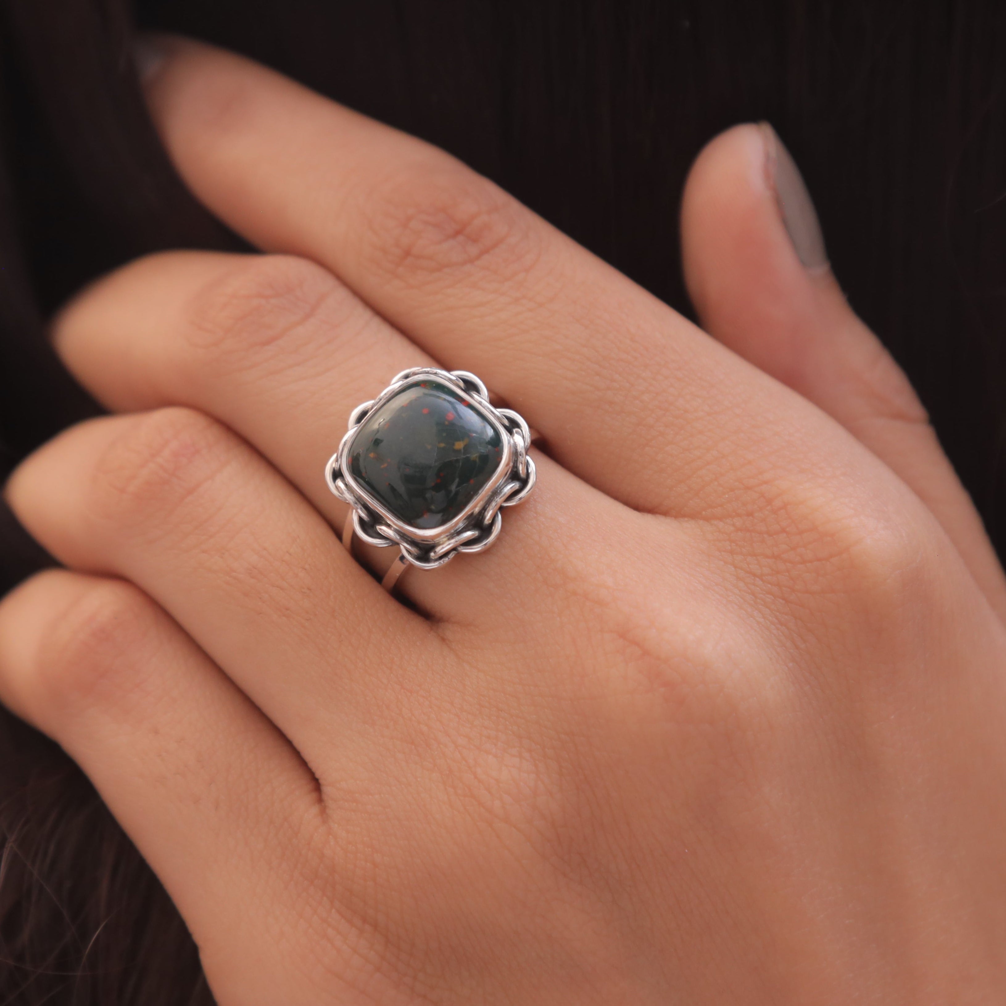 Bloodstone Sterling Silver Ring
