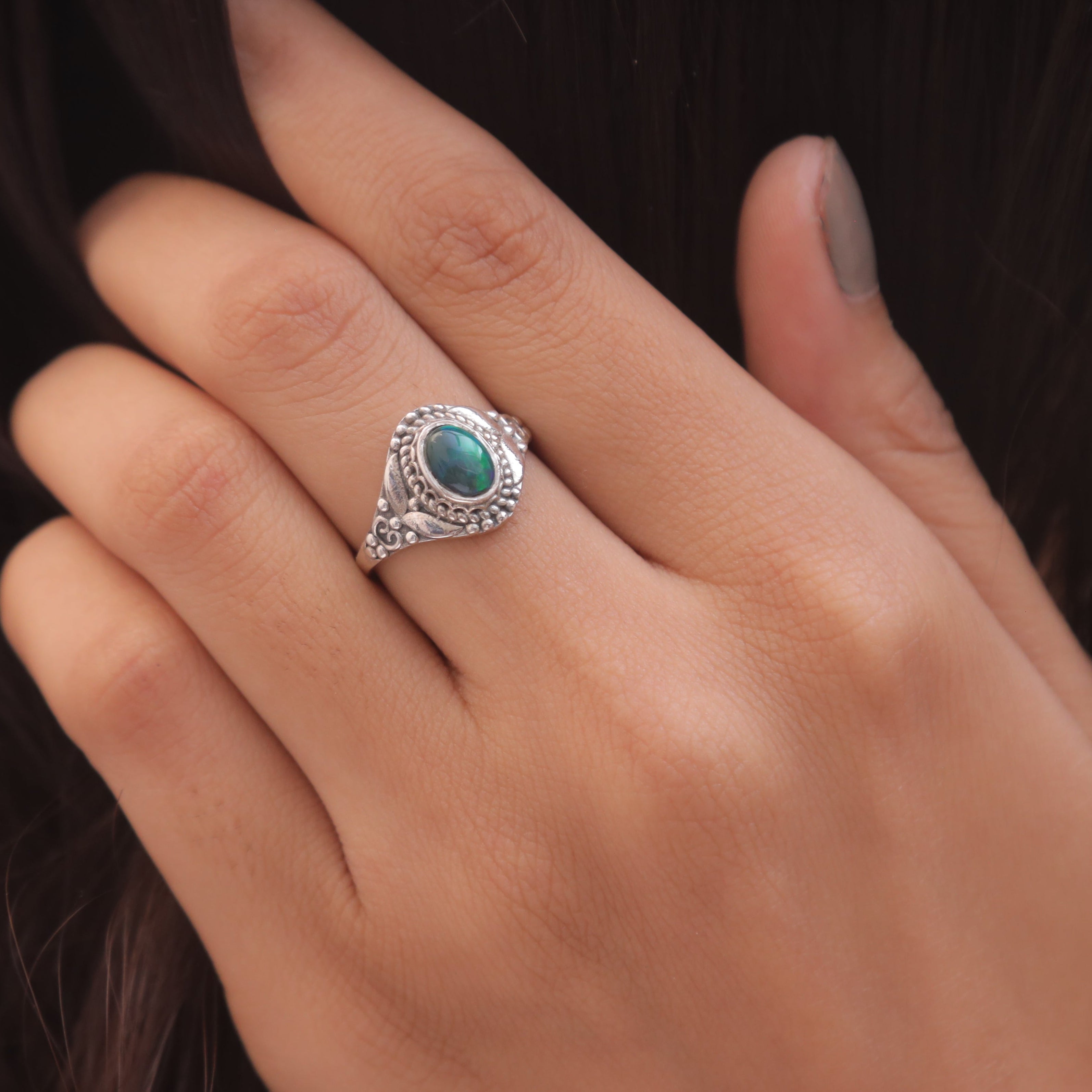 Black Opal Sterling Silver Ring