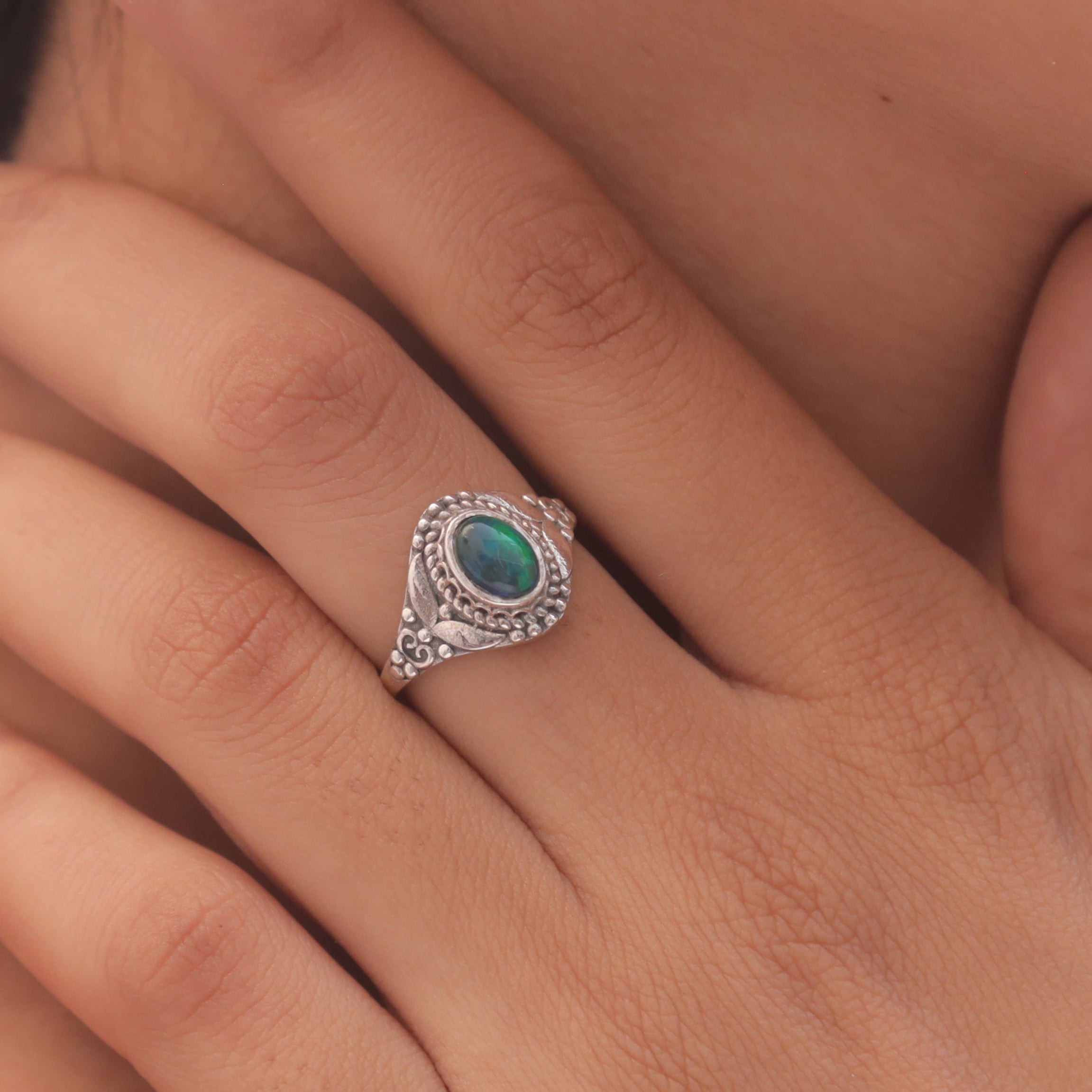Black Opal Sterling Silver Ring