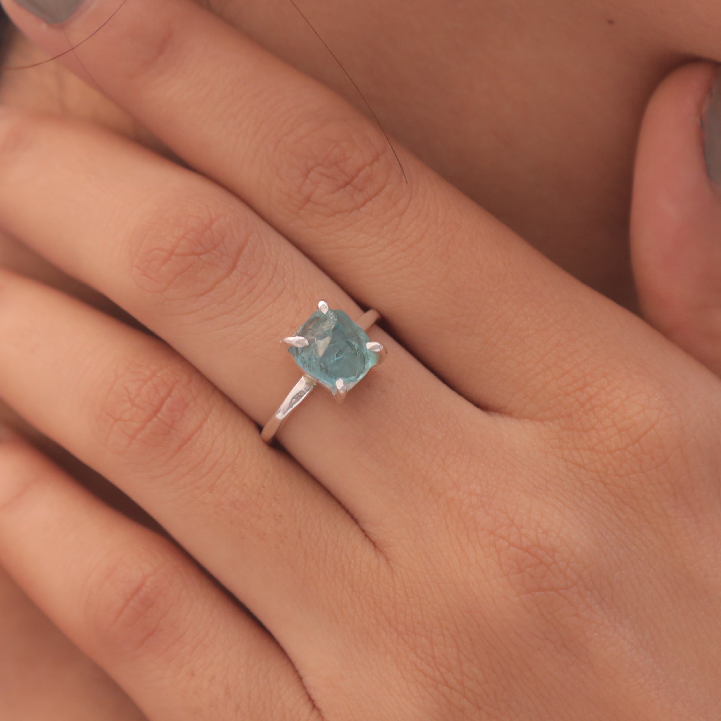 Raw Sky Blue Apatite Sterling  Silver Ring
