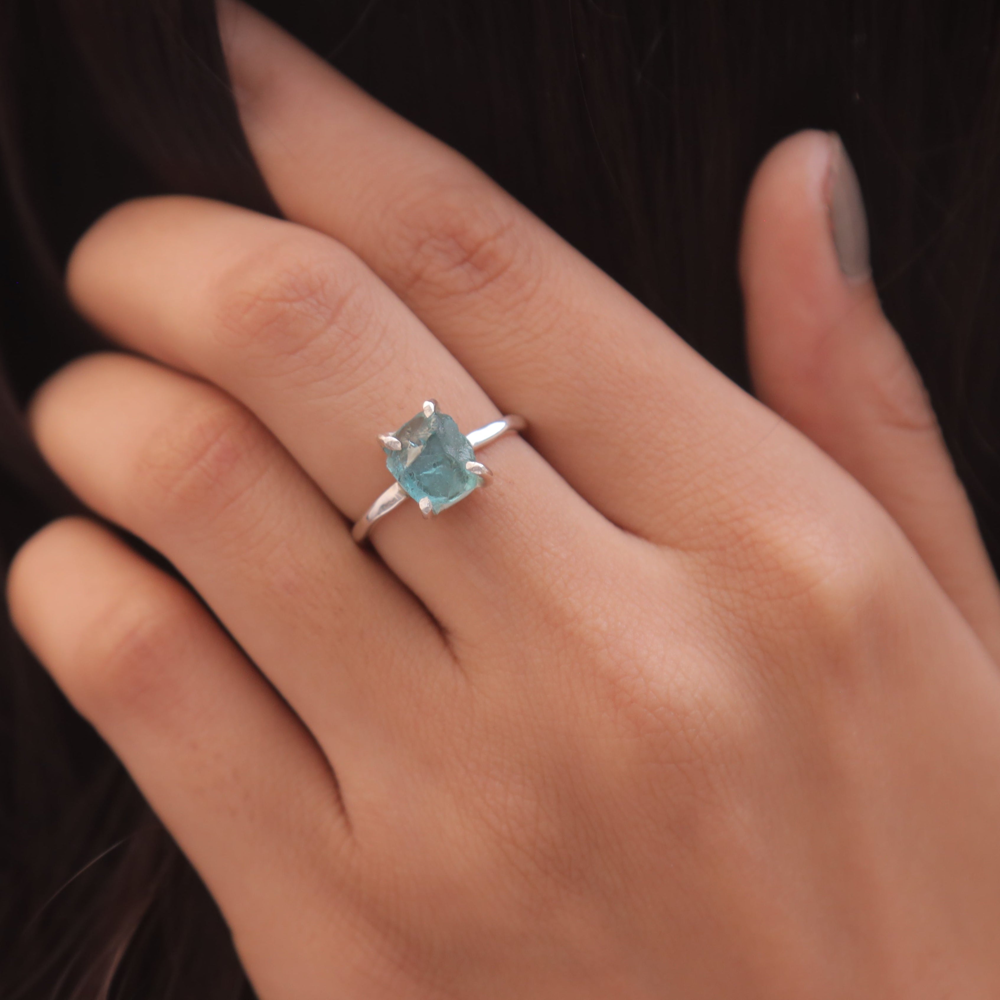Raw Sky Blue Apatite Sterling  Silver Ring