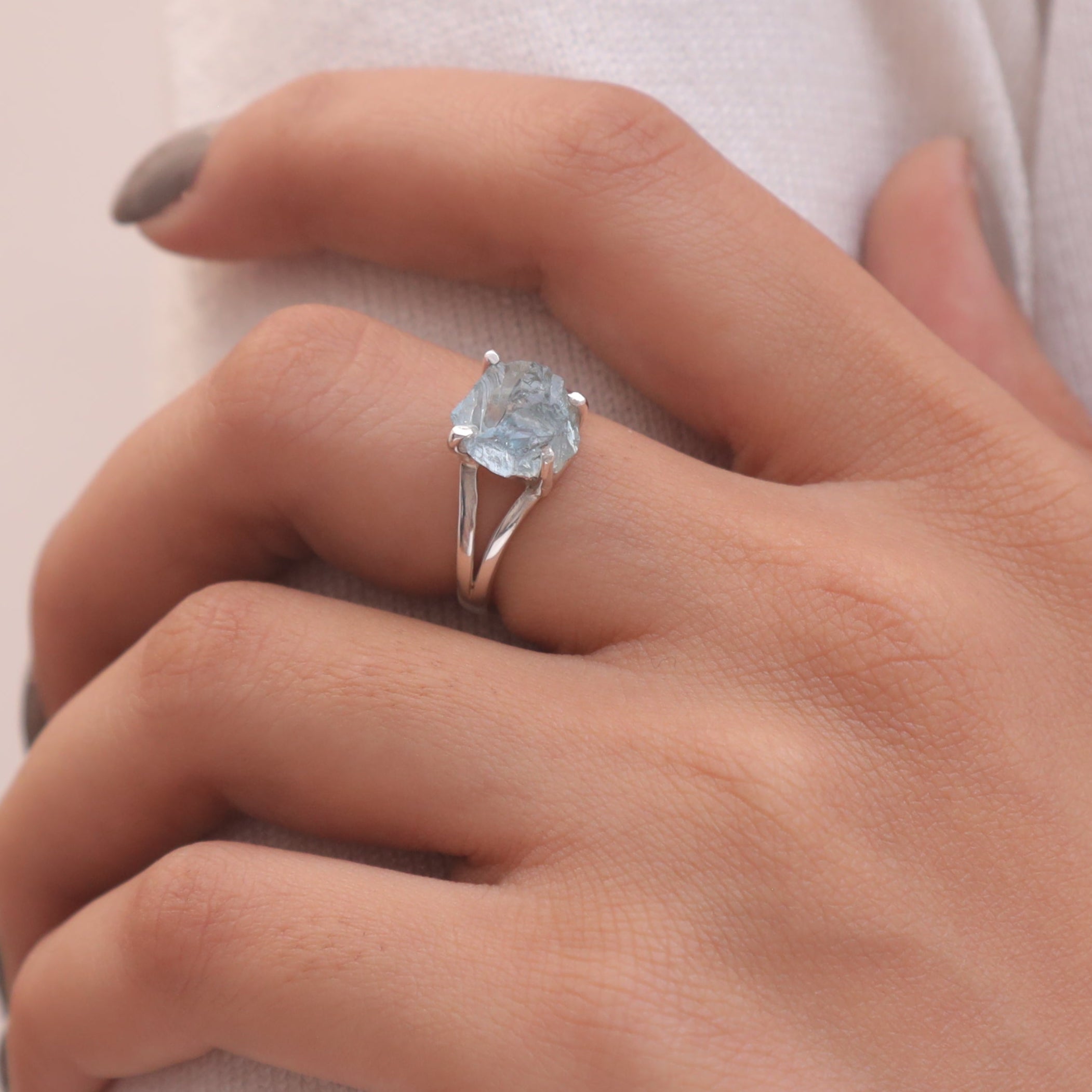Raw Blue Topaz Sterling Silver Ring