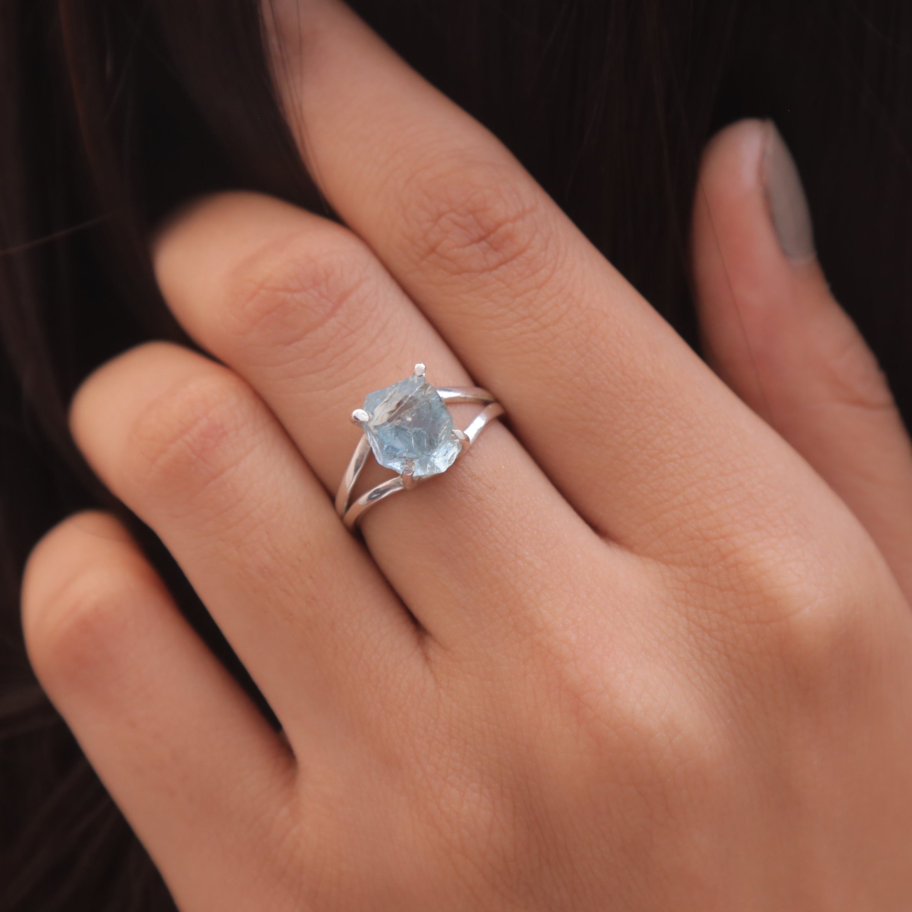 Raw Blue Topaz Sterling Silver Ring