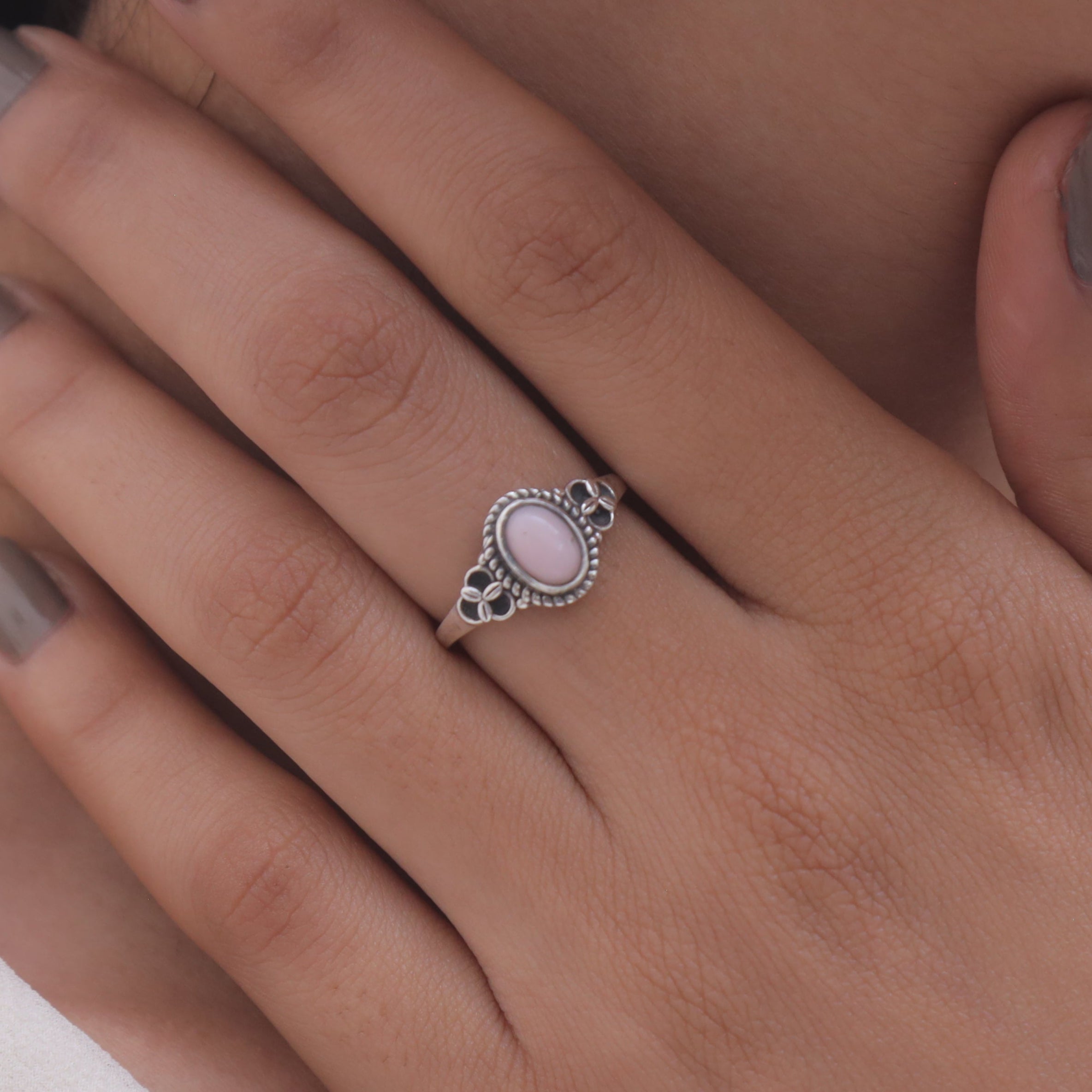 Pink Opal Sterling Silver Ring