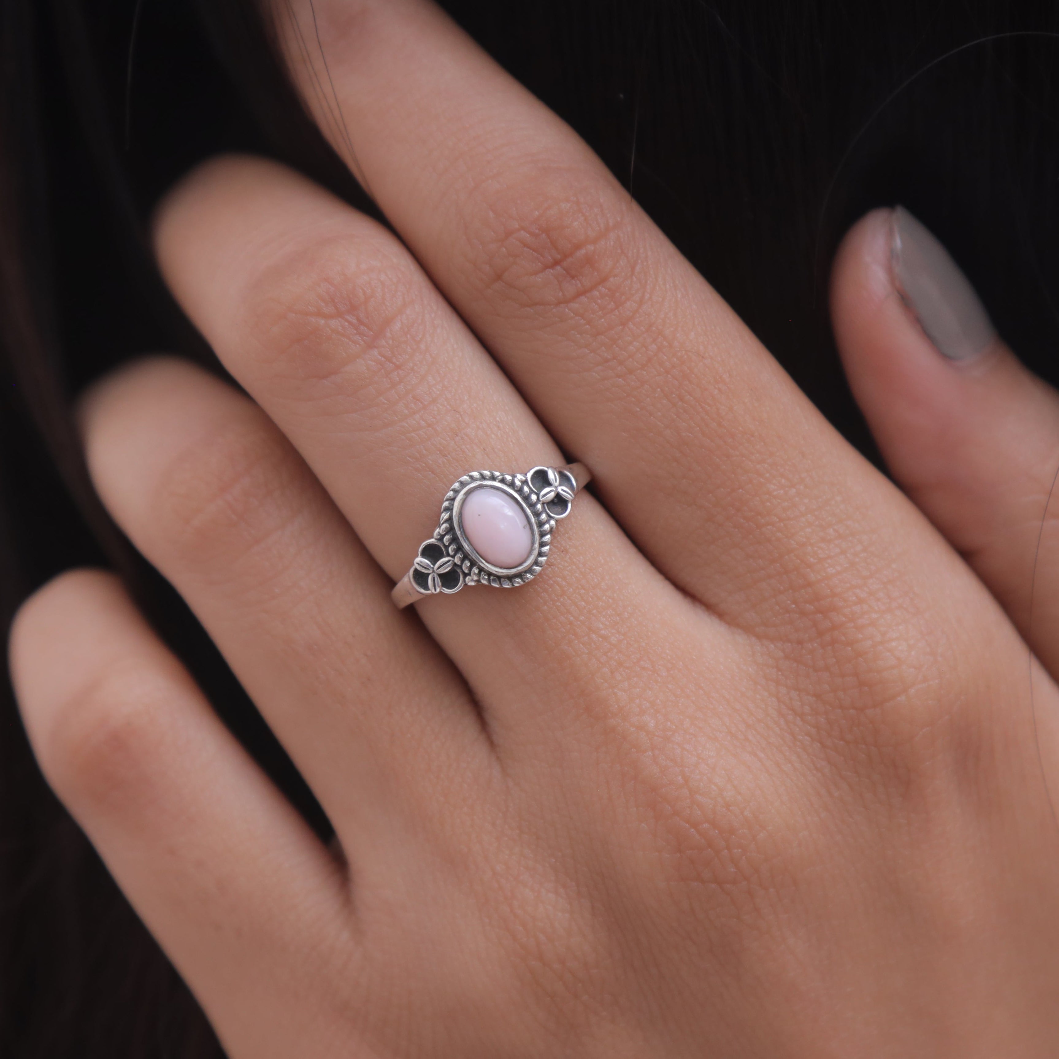 Pink Opal Sterling Silver Ring