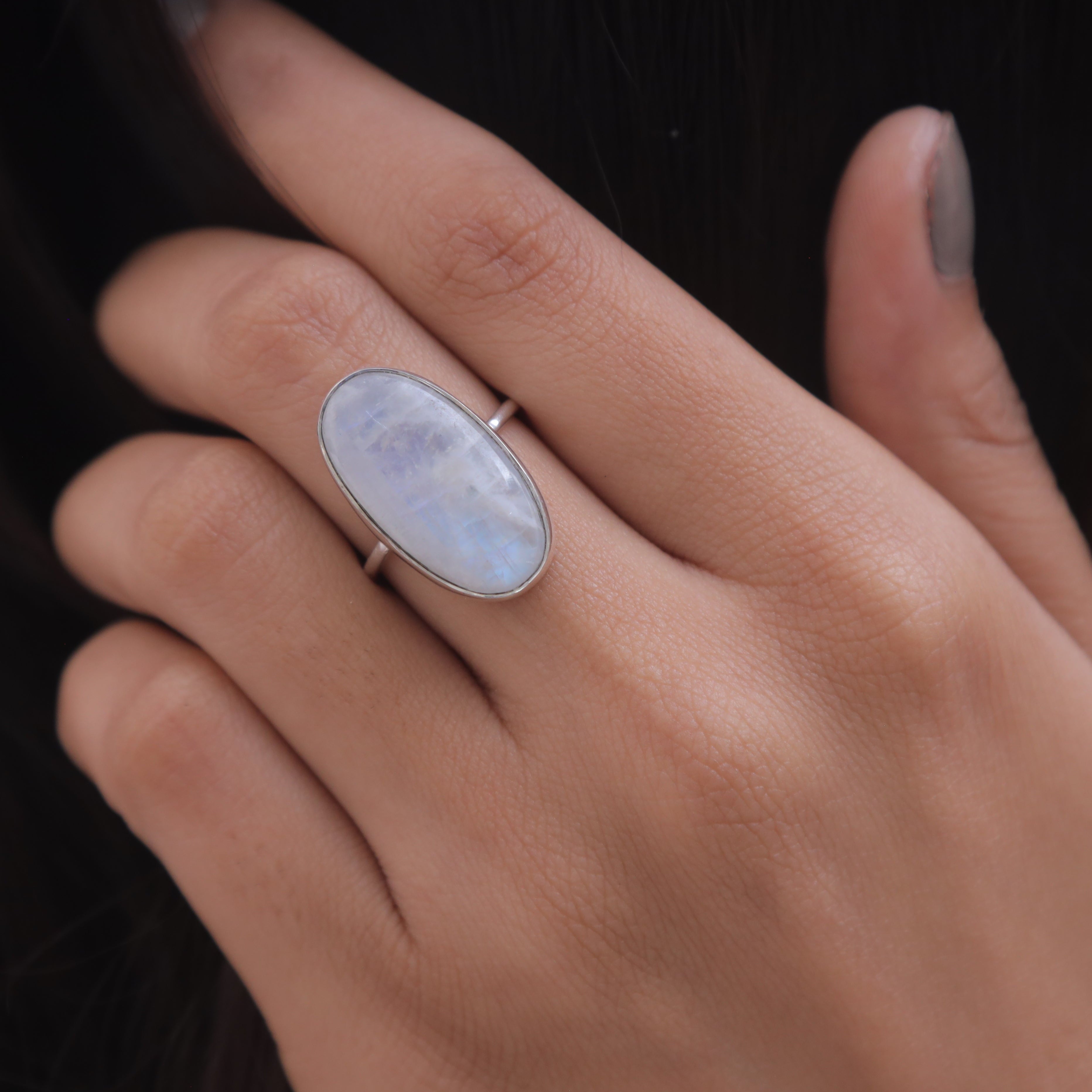 Rainbow Moonstone Sterling Silver Ring