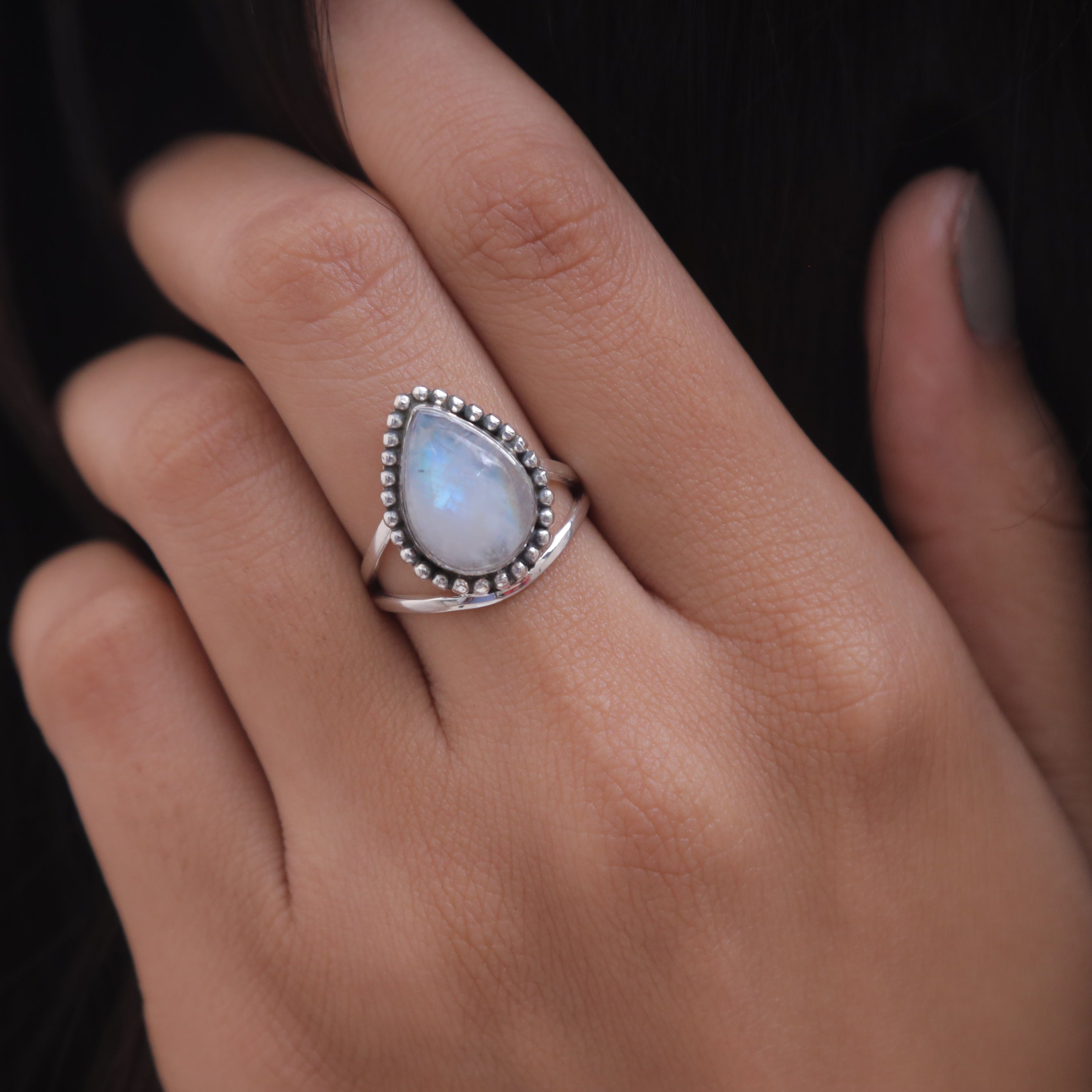 Rainbow Moonstone Sterling Silver Ring